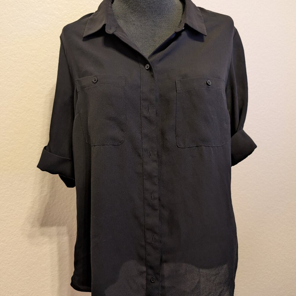 WHBM Black Sheer Chiffon Button Down Interview Blouse Size 6